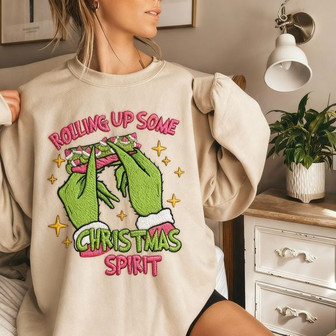 Rolling Up Some Christmas Spirit Embroidered Sweatshirt - Monsterry