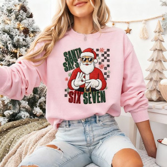 Santa Six Seven Christmas Embroidered Sweatshirt - Monsterry