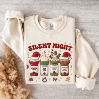 Silent Night Christmas Embroidered Sweatshirt - Monsterry