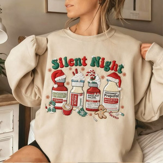 Silent Night Nurse Christmas Embroidered Sweatshirt - Monsterry