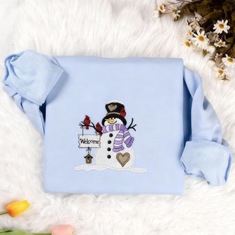 Snowman Christmas Embroidered Embroidered Sweatshirt - Monsterry