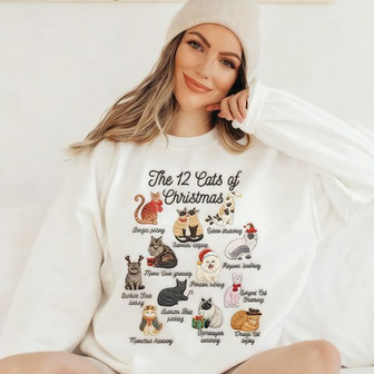The 12 Cats Of Christmas Embroidered Sweatshirt - Monsterry