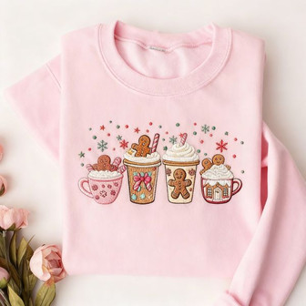 Warm Holiday Sip - Gingerbread Coffee Embroidered Sweatshirt Comfort - Thegiftio UK