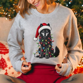 Wolf Christmas Lights Embroidered Sweatshirt - Monsterry