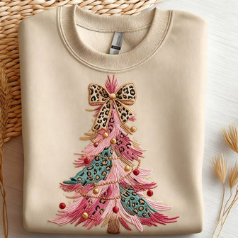 Artistic Pine Embroidered Sweatshirt - Holiday Watercolor Style - Thegiftio UK