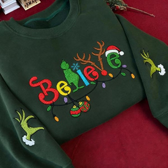 Believe Christmas Embroidered Embroidered Sweatshirt - Monsterry
