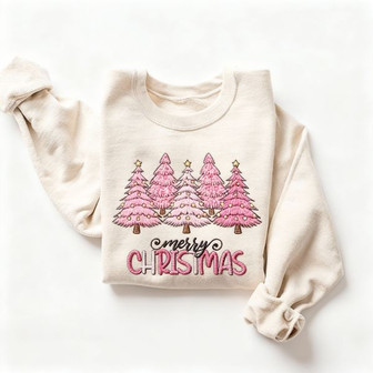 Blush Pine Holiday Cheer - Chic Embroidered Sweatshirt Style - Thegiftio UK