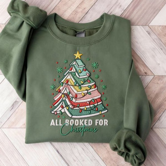 Bookworm's Holiday Read - "All Booked" Cozy Embroidered Sweatshirt - Thegiftio UK