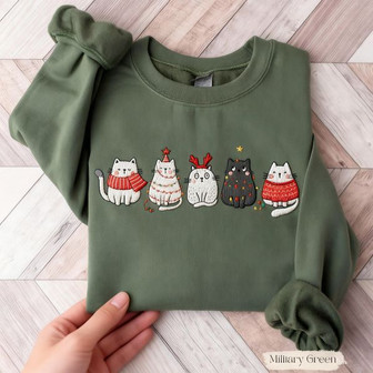 Cat Christmas Embroidered Sweatshirt - Monsterry