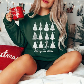 Chic Holiday Comfort - Minimal Tree Embroidered Sweatshirt Gift - Thegiftio UK