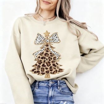 Chic Spotted Holiday Cheer - Leopard Tree Embroidered Sweatshirt - Thegiftio UK
