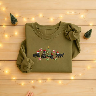 Christmas Cats Embroidered Embroidered Sweatshirt - Monsterry