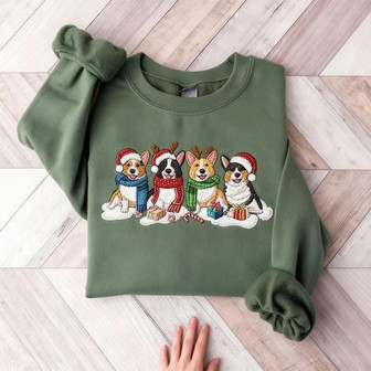 Christmas Corgi Dog Embroidered Sweatshirt - Monsterry