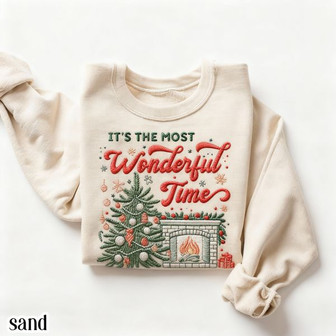 Christmas Cozy Embroidered Sweatshirt Wonderful Time Of Year Christmas Tree Cozy Reader Holiday Sweater Festive Xmas Tee Festive Pullover Gift Women - Monsterry