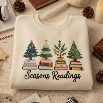 Cozy Book Lover's Holiday Embroidered Sweatshirt Reading Cheer - Thegiftio UK