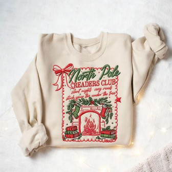 Cozy Christmas Read - North Pole Book Club Embroidered Sweatshirt - Thegiftio