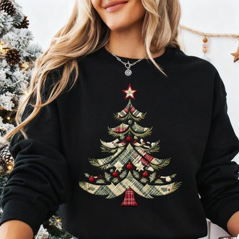 Cozy Embroidered Sweatshirt - Classic Retro Christmas Tree Style - Thegiftio
