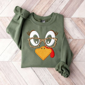 Cute Turkey Fall Thanksgiving Embroidered Sweatshirt - Monsterry