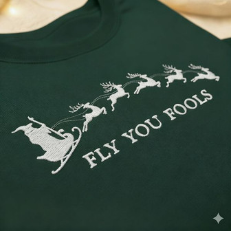 Embroidered Fly You Fools Funny Christmas LOTR Shirt - Monsterry