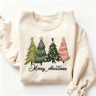 Festive Forest Comfort - Christmas Tree Embroidered Sweatshirt - Thegiftio