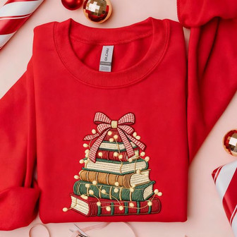 Festive Reading Comfort - Book Tree Embroidered Sweatshirt Gift - Thegiftio UK