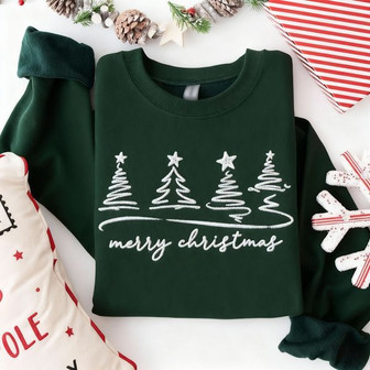 Festive Tree Design - Cozy Holiday Cheer Embroidered Sweatshirt - Thegiftio UK