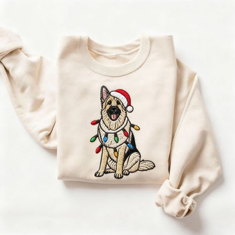 German Shepherd Christmas Embroidered Sweatshirt - Monsterry