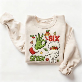 Grinch Santa Six Seven Christmas Meme Embroidered Sweatshirt Or Hoodie - Monsterry