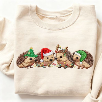 Hedgehog Merry Christmas Embroidered Sweatshirt - Monsterry