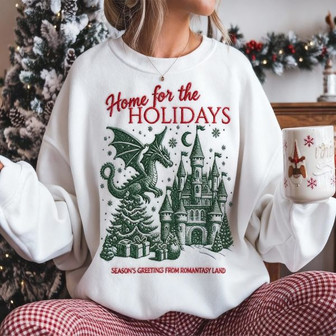Home For The Holidays Bookish Embroidered Sweatshirt - Monsterry