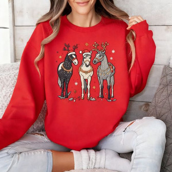 Horse Christmas Embroidered Sweatshirt Christmas Horse Stuff Shirt Womens Christmas Sweater Funny Christmas Holliday T-Shirt Horse Lover Xmas Gift - Monsterry