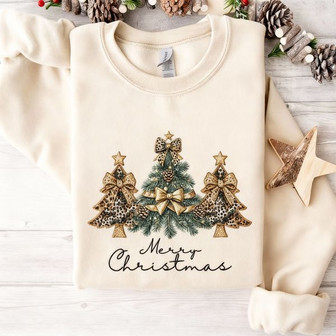 Leopard Christmas Tree Embroidered Sweatshirt - Monsterry