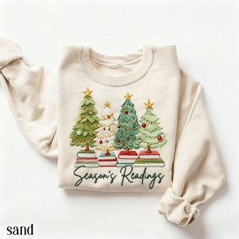 Librarian's Cozy Book Tree Embroidered Sweatshirt Christmas Gift - Thegiftio UK