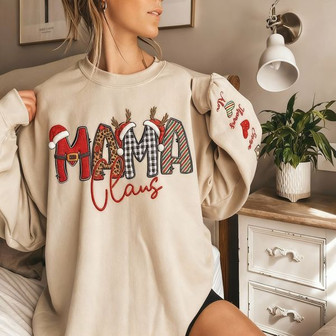 Mama Claus Christmas Embroidered Sweatshirt - Monsterry