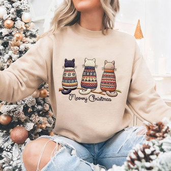 Meowy Christmas Embroidered Sweatshirt - Monsterry