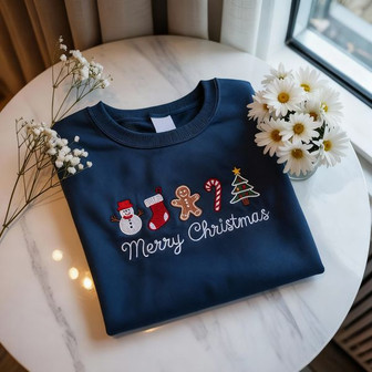 Merry Christmas Embroidered Embroidered Sweatshirt - Monsterry
