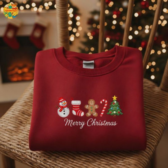 Merry Christmas Embroidered Embroidered Sweatshirt - Monsterry