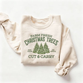 Nostalgic "Farm Fresh" Christmas Tree Embroidered Sweatshirt - Thegiftio