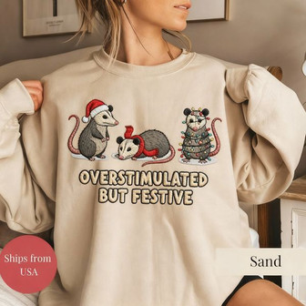 Overstimulated But Festive Possum Christmas Embroidered Sweatshirt - Monsterry