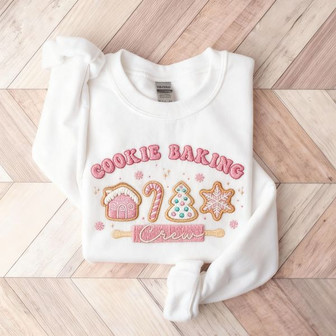Pink Gingerbread Christmas Baking Crew Embroidered Sweatshirt - Thegiftio