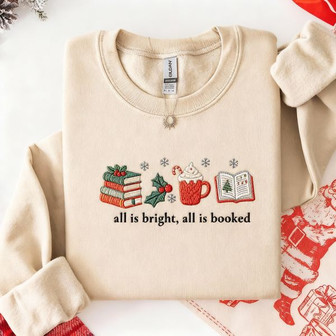 Reader's Holiday Comfort - Bookish Christmas Embroidered Sweatshirt - Thegiftio UK