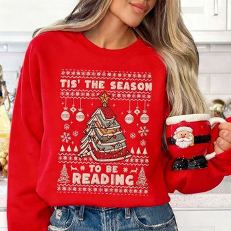 Reader's Holiday Comfort - Bookworm Embroidered Sweatshirt Gift - Thegiftio UK