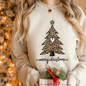 Spotted Holiday Style - Leopard Tree Embroidered Sweatshirt Chic - Thegiftio UK
