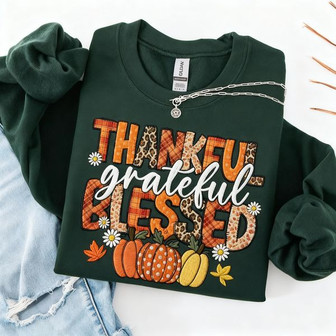 Thankful Embroidered Sweatshirt - Monsterry