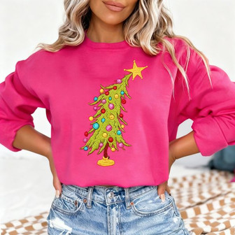 Trendy Christmas Tree Embroidered Sweatshirt - Modern Holiday Joy - Thegiftio