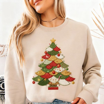 Vintage Holiday Charm - Embroidered Sweatshirt Christmas Tree Style - Thegiftio