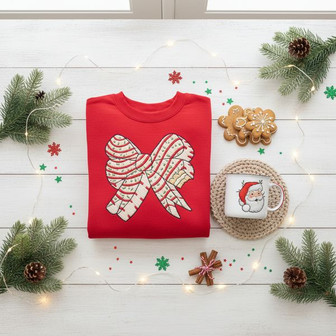 Festive Cake Bow Embroidered Sweatshirt - Sweet Holiday Style - Thegiftio UK