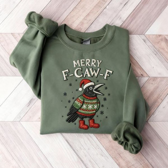 Funny "F Caw F" Chicken Christmas Embroidered Sweatshirt Gift - Thegiftio