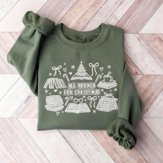Holiday Bookish Delight - Embroidered Christmas Tree Sweatshirt - Thegiftio