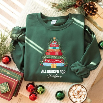 Holiday Literary Charm - Book Tree Embroidered Sweatshirt Gift - Thegiftio UK